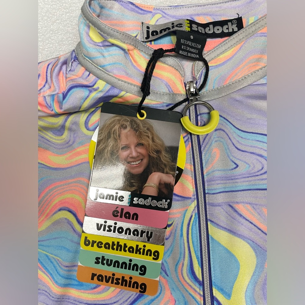 Jamie Sadock Women's Purple Rain Swirl Golf Polo  3/4 Sleeves Sz s &M MSRP $95 - Picture 2 of 7